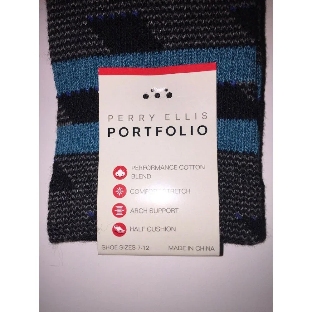 Perry Ellis Lot of 2 Pairs Men's Printed Socks, Shoe Size 7-12